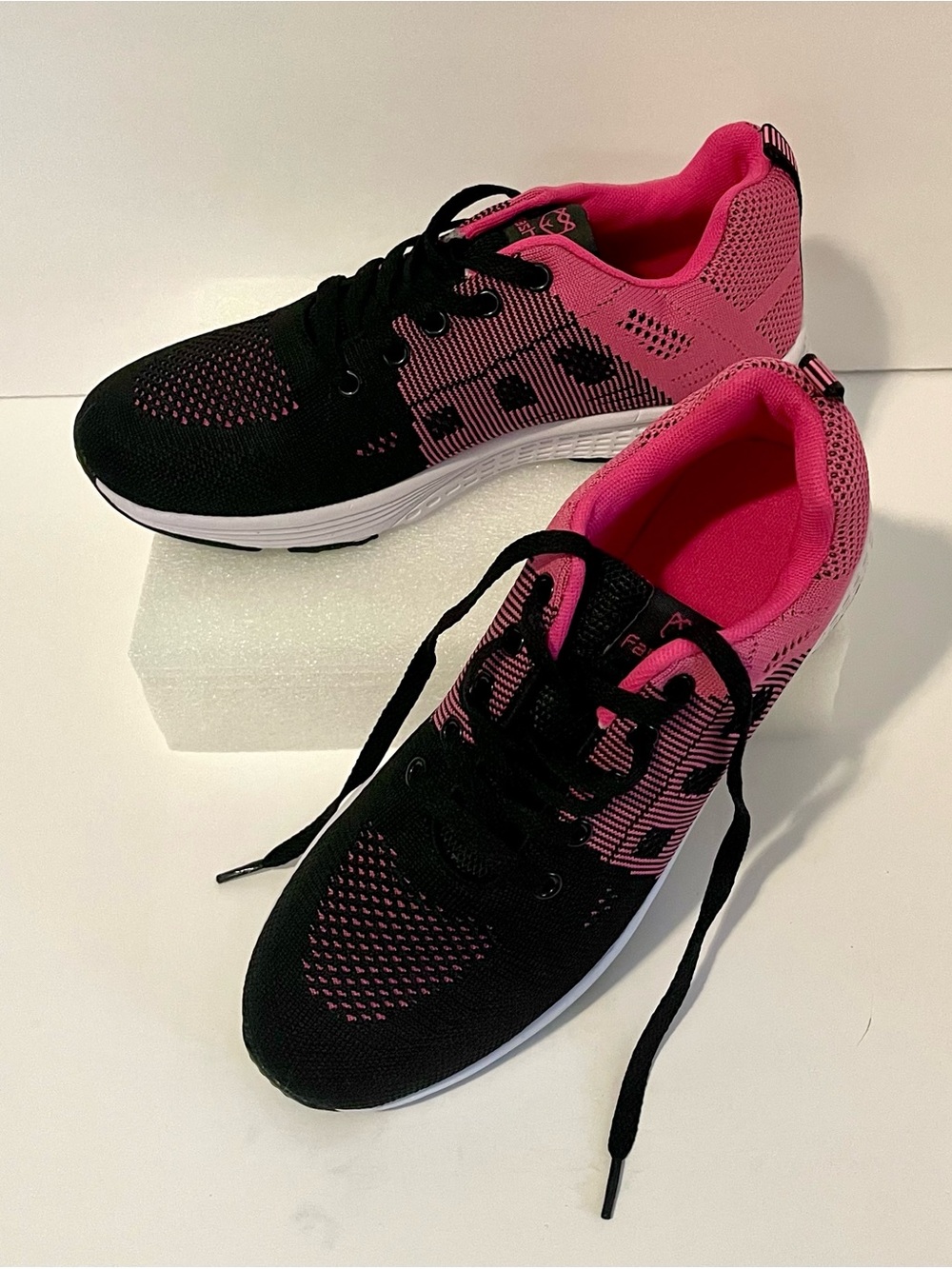 Black and Pink Knit Athletic Sneakers New